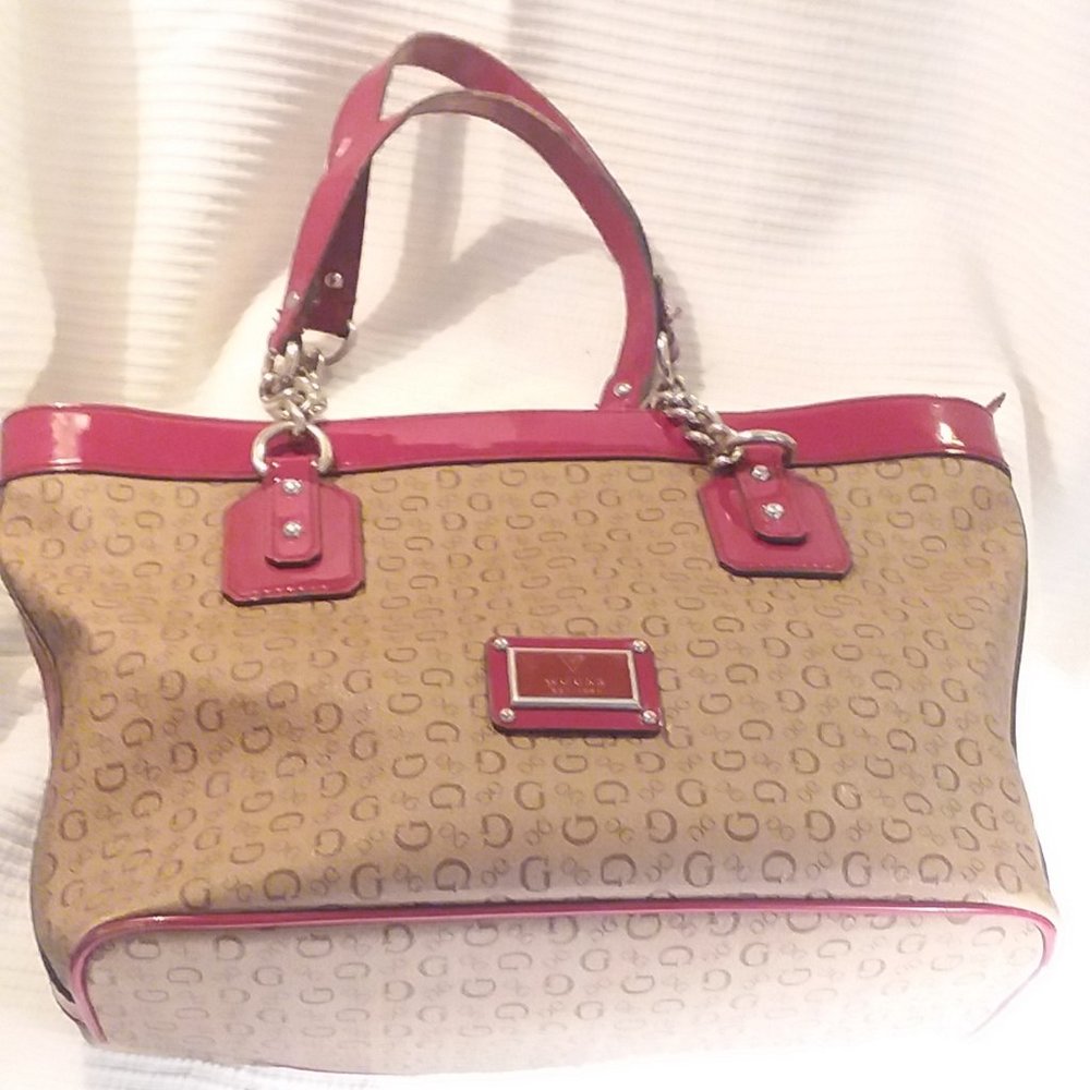 Guess Tan/Red/Silver Tote Bag